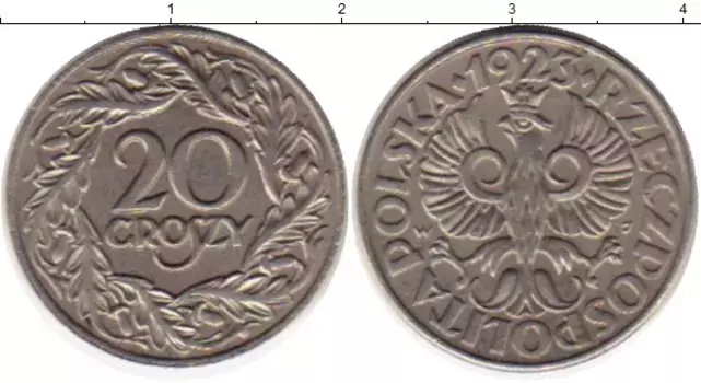 Монета 20 грош Польши 1923 года Медно-никель