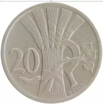 Монета 20 хеллеров Чехословакии 1922 года Медно-никель
