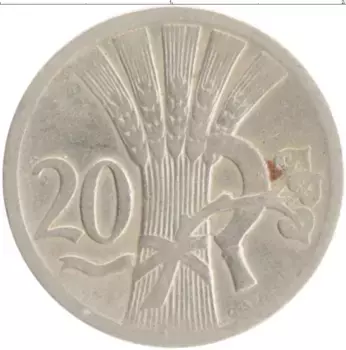 Монета 20 хеллеров Чехословакии 1930 года Медно-никель