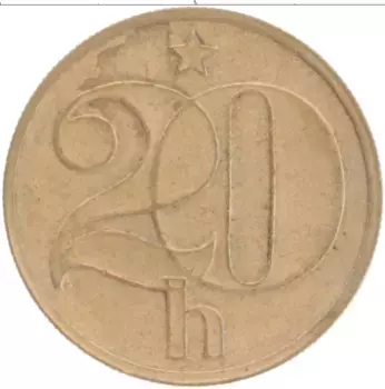Монета 20 хеллеров Чехословакии 1974 года Бронза