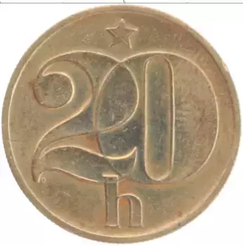 Монета 20 хеллеров Чехословакии 1977 года Бронза