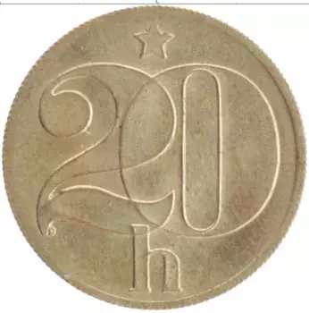 Монета 20 хеллеров Чехословакии 1985 года Латунь