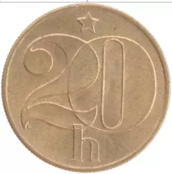 Монета 20 хеллеров Чехословакии 1989 года Бронза