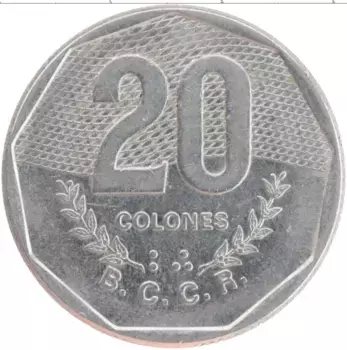 Монета 20 колон Коста-Рики 1985 года Медно-никель
