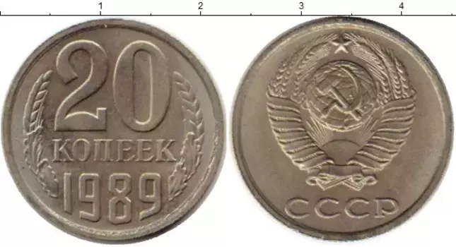 Монета 20 копеек СССР 1989 года Медно-никель