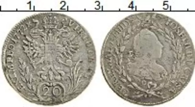 Монета 20 крейцеров Австрии 1772 года Серебро Иосиф II