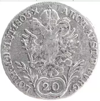Монета 20 крейцеров Австрии 1803 года Серебро Франц II