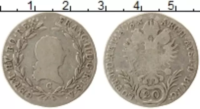 Монета 20 крейцеров Австрии 1803 года Серебро Франц II