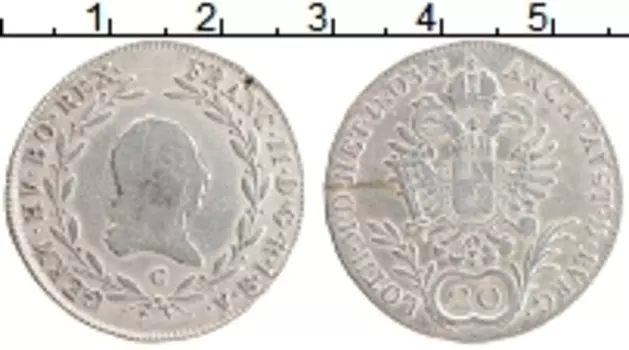 Монета 20 крейцеров Австрии 1803 года Серебро С Франц II