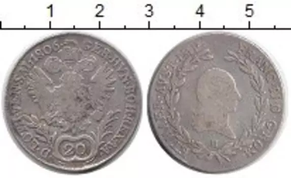 Монета 20 крейцеров Австрии 1806 года Серебро Франц II