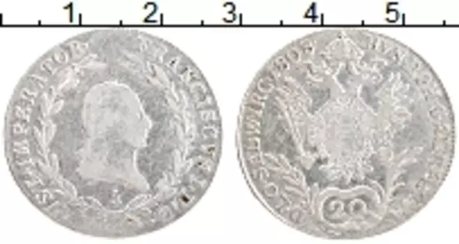 Монета 20 крейцеров Австрии 1808 года Серебро Франц I