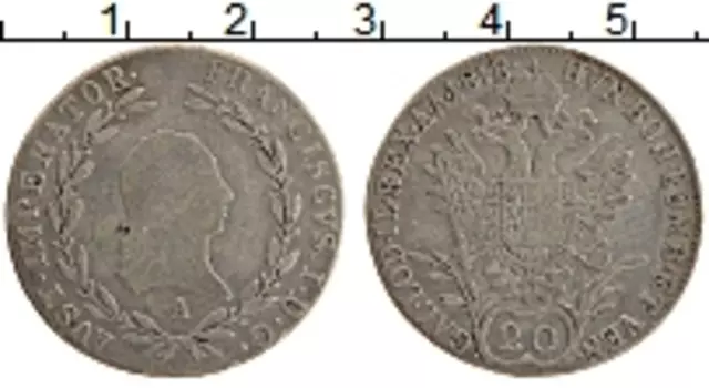 Монета 20 крейцеров Австрии 1818 года Серебро А Франциск