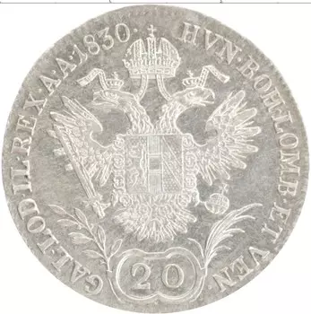 Монета 20 крейцеров Австрии 1830 года Серебро Франциск I