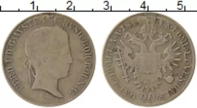 Монета 20 крейцеров Австрии 1844 года Серебро Фердинанд I