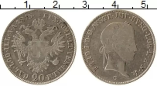 Монета 20 крейцеров Австрии 1845 года Серебро Фердинанд I