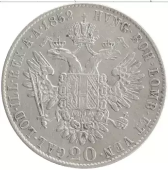 Монета 20 крейцеров Австрии 1852 года Серебро Франц Иосиф I