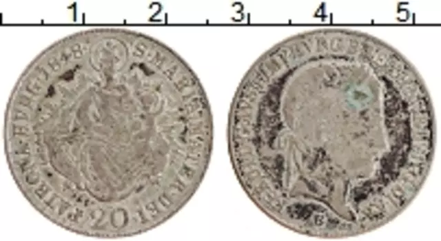 Монета 20 крейцеров Венгрии 1848 года Серебро Фердинанд I