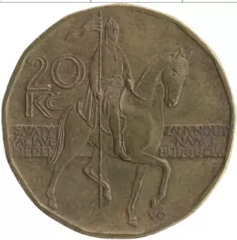 Монета 20 крон Чехии 2002 года Латунь