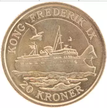 Монета 20 крон Дании 2012 года Латунь Корабль Kong Frederik IX
