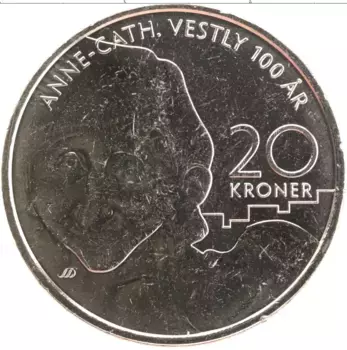 Монета 20 крон Норвегии 2020 года Латунь 100 лет со дня рождения Анне-Катарины Вестли