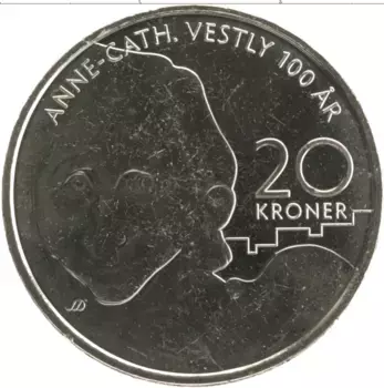 Монета 20 крон Норвегии 2020 года Медно-никель 100 лет со дня рождения Анне-Катарина Вестли
