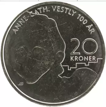 Монета 20 крон Норвегии 2020 года Медно-никель 100 лет со дня рождения Анне-Катарина Вестли
