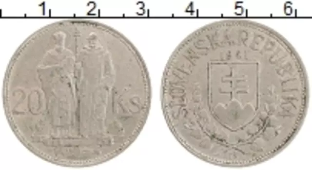 Монета 20 крон Словакии 1941 года Серебро Святые Кирилл и Мефодий