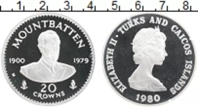 Монета 20 крон Теркc и Кайкоса 1980 года Серебро Елизавета II
