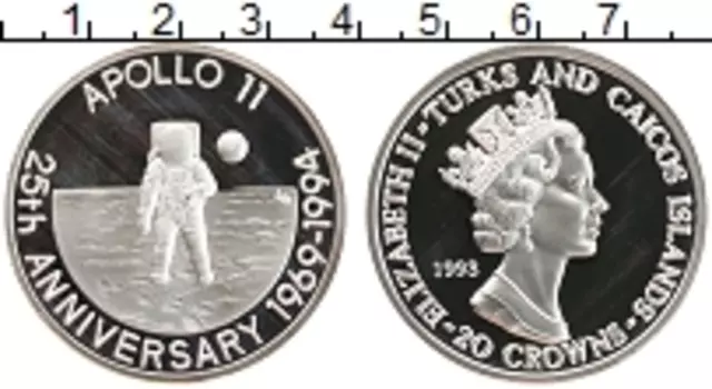 Монета 20 крон Теркc и Кайкоса 1993 года Серебро Елизавета II