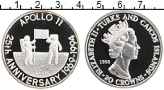 Монета 20 крон Теркc и Кайкоса 1993 года Серебро Елизавета II