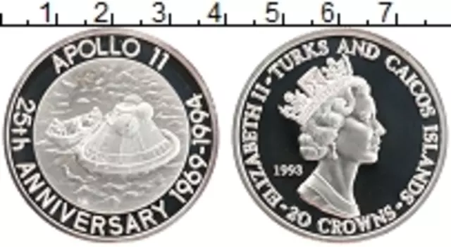 Монета 20 крон Теркc и Кайкоса 1993 года Серебро Елизавета II
