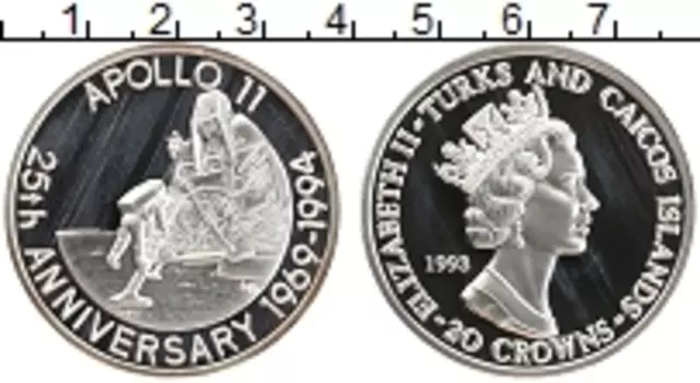 Монета 20 крон Теркc и Кайкоса 1993 года Серебро Елизавета II