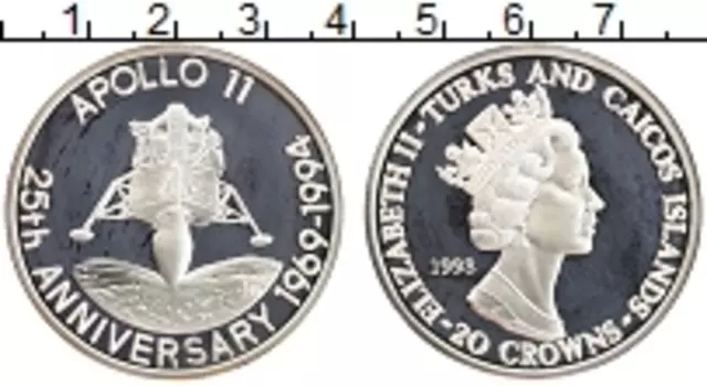 Монета 20 крон Теркc и Кайкоса 1993 года Серебро Елизавета II