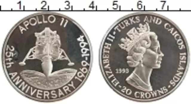 Монета 20 крон Теркc и Кайкоса 1993 года Серебро Елизавета II