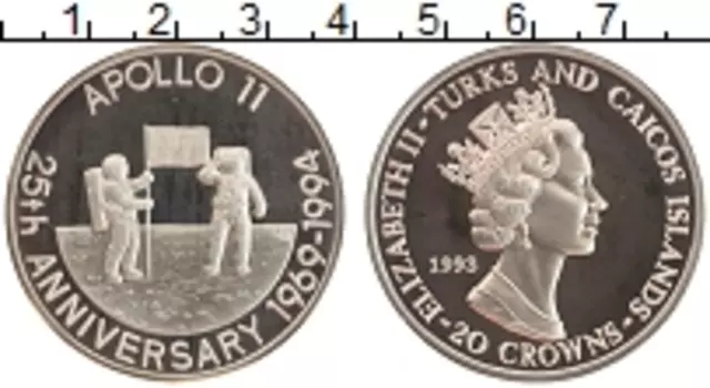 Монета 20 крон Теркc и Кайкоса 1993 года Серебро Елизавета II