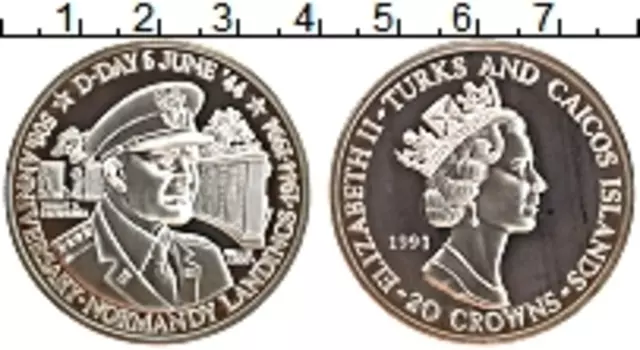 Монета 20 крон Теркc и Кайкоса 1994 года Серебро Елизавета II