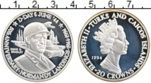 Монета 20 крон Теркc и Кайкоса 1994 года Серебро Елизавета II