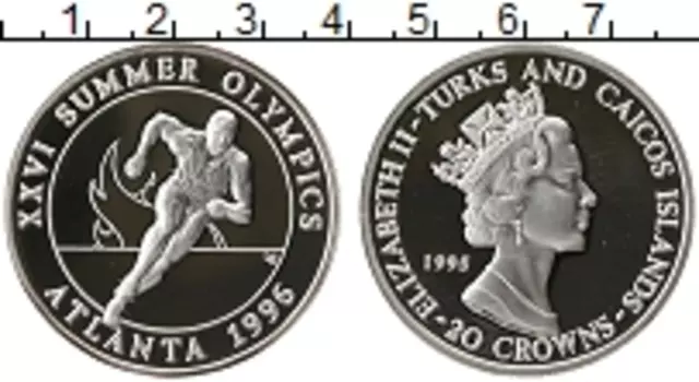 Монета 20 крон Теркc и Кайкоса 1995 года Серебро Елизавета II