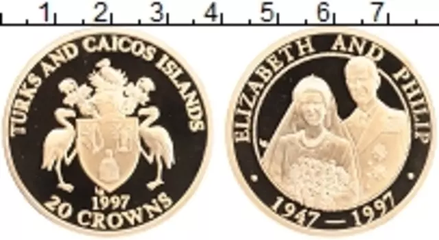Монета 20 крон Теркc и Кайкоса 1997 года Серебро Позолота