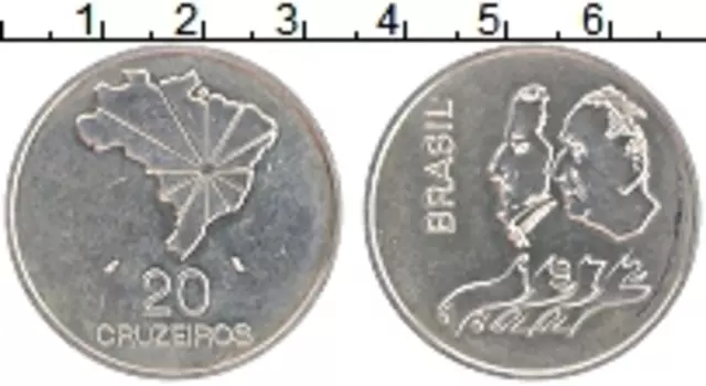 Монета 20 крузейро Бразилии 1972 года Серебро 150 лет Независимости
