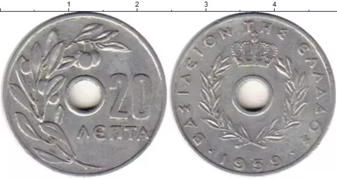 Монета 20 лепт Греции 1959 года Алюминий