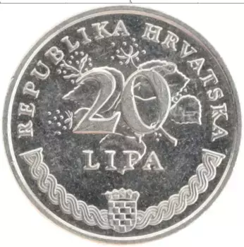 Монета 20 лип Хорватии 1999 года Медно-никель