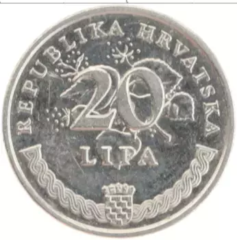 Монета 20 лип Хорватии 1999 года Медно-никель