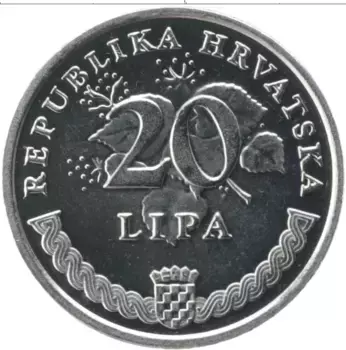 Монета 20 лип Хорватии 2009 года Железо Ветка маслины
