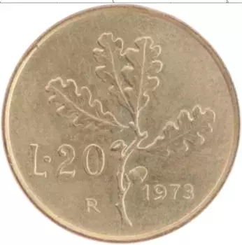 Монета 20 лир Италии 1973 года Латунь