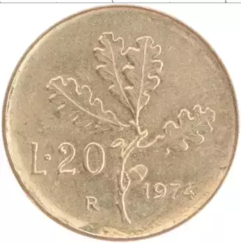 Монета 20 лир Италии 1974 года Бронза