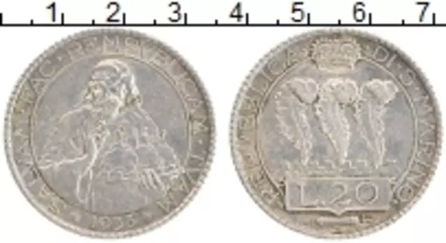 Монета 20 лир Сан-Марино 1933 года Серебро