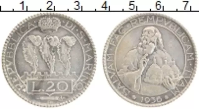 Монета 20 лир Сан-Марино 1936 года Серебро