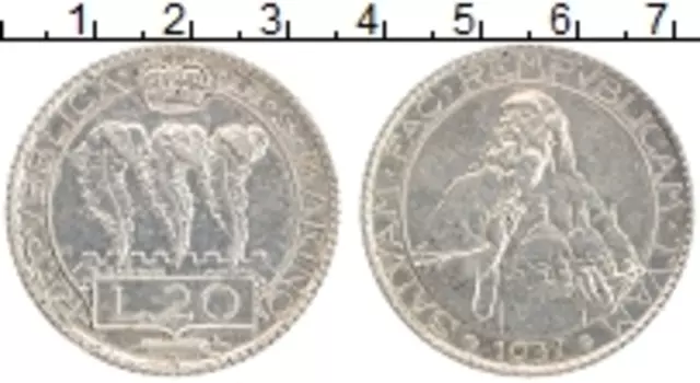 Монета 20 лир Сан-Марино 1937 года Серебро