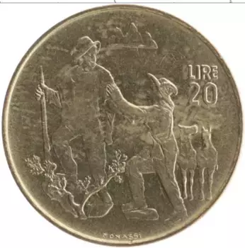 Монета 20 лир Сан-Марино 1972 года Бронза